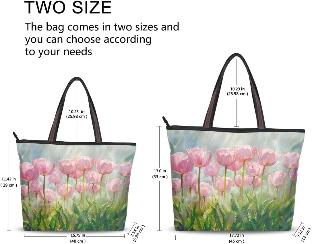Oil Painting Of Pink Tulips Shoulder Bags Large Handle Ladies Handbag