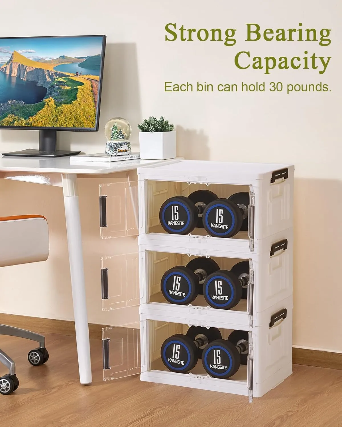 OlarHike 23QT Stackable Storage Bins with Lids- Folding Storage Box with Doors and Wheels, Collapsible Plastic Storage Bins for Closets, Organization and Storage, 3 Pack Cubes (Warm Gray)