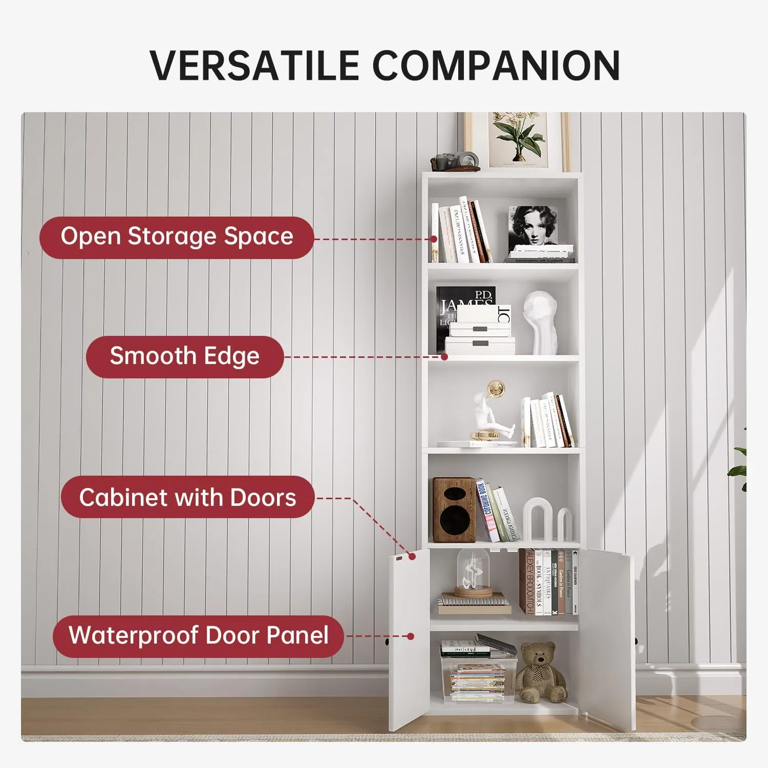 oneinmil 71.5" Tall Bookshelf and Bookcase, 6-Tier Wooden Bookshelves with Cabinet Doors, Floor Bookshelves and Office Storage Cabinets for Home Office, Living Room (White 1 Pack, 6-Tier)