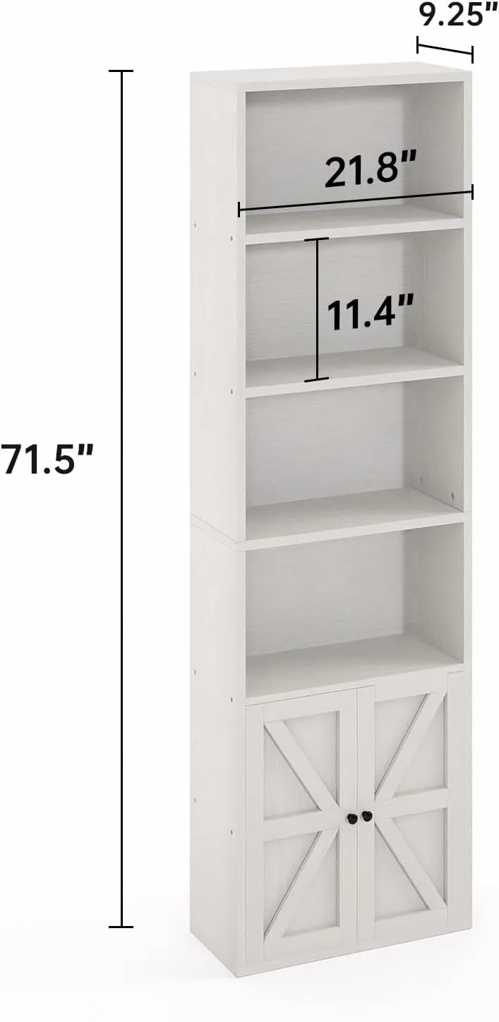 oneinmil 71.5" Tall Bookshelf and Bookcase, 6-Tier Wooden Bookshelves with Cabinet Doors, Floor Bookshelves and Office Storage Cabinets for Home Office, Living Room (White 1 Pack, 6-Tier)