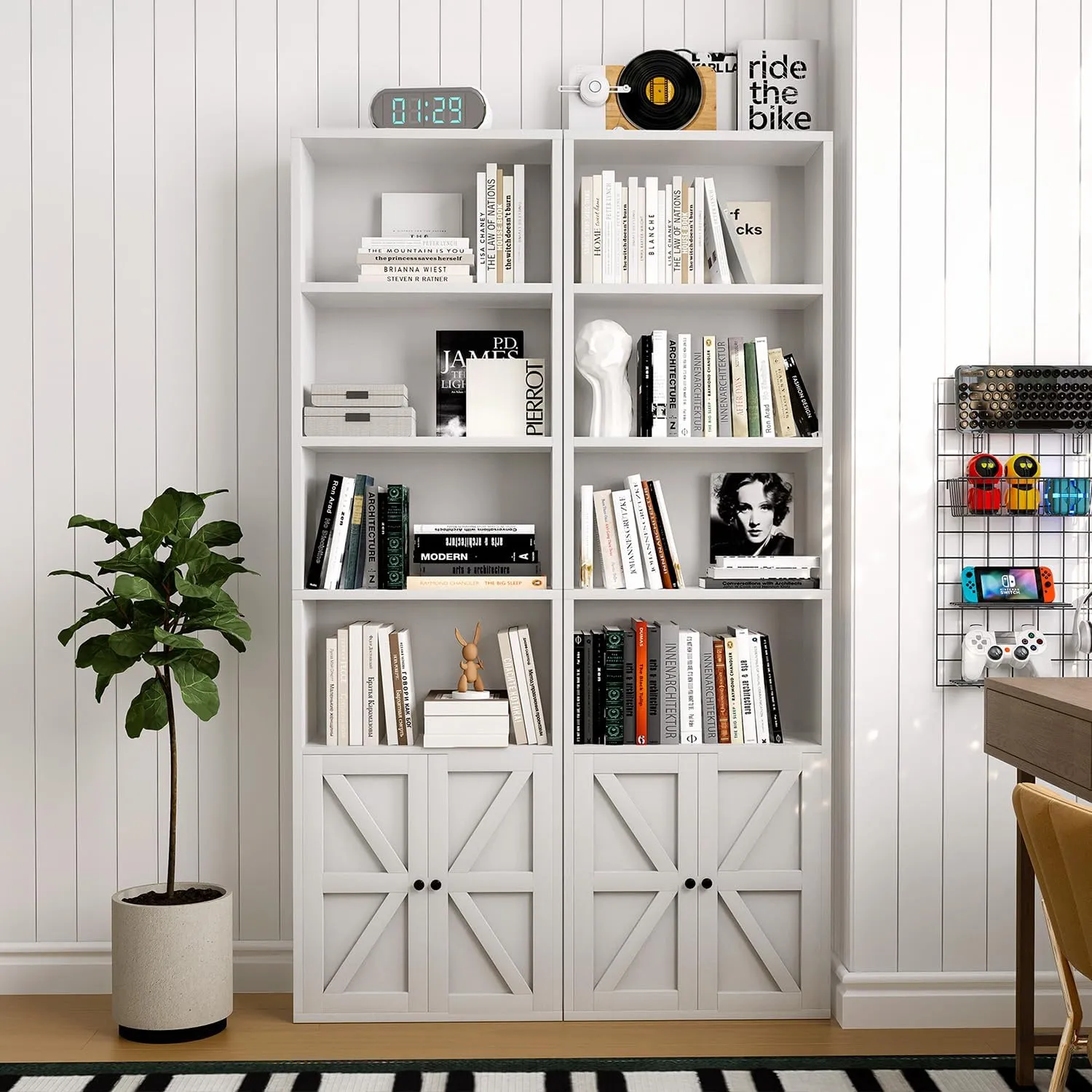 oneinmil 71.5" Tall Bookshelf and Bookcase, 6-Tier Wooden Bookshelves with Cabinet Doors, Floor Bookshelves and Office Storage Cabinets for Home Office, Living Room (White 1 Pack, 6-Tier)