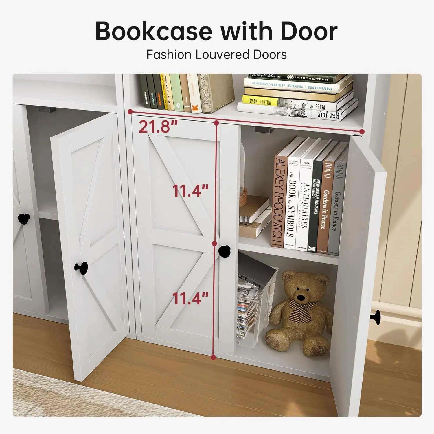 oneinmil 71.5" Tall Bookshelf and Bookcase, 6-Tier Wooden Bookshelves with Cabinet Doors, Floor Bookshelves and Office Storage Cabinets for Home Office, Living Room (White 1 Pack, 6-Tier)