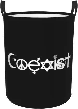 Original Coexist Symbols Laundry Basket Circular Portable Storage Box Organizer Laundry Basket Portable Laundry Storage Box