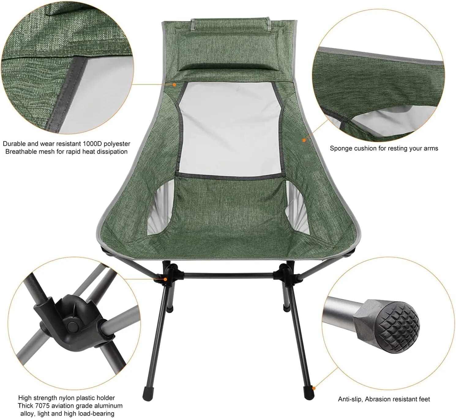 Outdoor Chair Folding Camping Chair Outdoor High Back Camping Chair Portable Folding Seat with Mesh Backrest Camping Fishing Stool with Quilted Pillow Camping Chair Foldable Chair