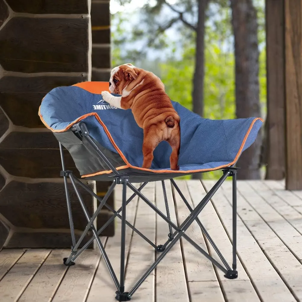 OUTDOOR LIVING SUNTIME Oversized Padded Camping Chair,Portable Comfy Outdoor Folding Moon Round Saucer Chairs for Adults with Holder and Carry Bag, Perfect for Hiking Lawn Patio Sports（Denim 2 Pack）