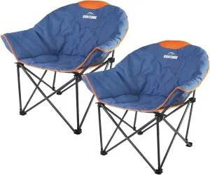 OUTDOOR LIVING SUNTIME Oversized Padded Camping Chair,Portable Comfy Outdoor Folding Moon Round Saucer Chairs for Adults with Holder and Carry Bag, Perfect for Hiking Lawn Patio Sports（Denim 2 Pack）