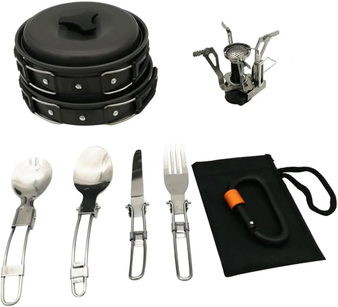 Outdoor Portable Camping Cookware Set Foldable Cookware for Hiking and Cooking Lightweight Cooking Utensil Pan Set with Handle for Camping Trips