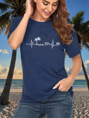 Outdoor Shirts for Women Retro Graphic Print Hiking Mountain T Shirts Summer Comfort Beach Hiking Workout Tee Tops