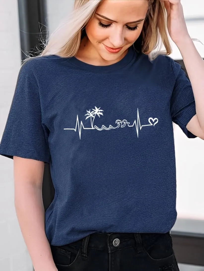 Outdoor Shirts for Women Retro Graphic Print Hiking Mountain T Shirts Summer Comfort Beach Hiking Workout Tee Tops