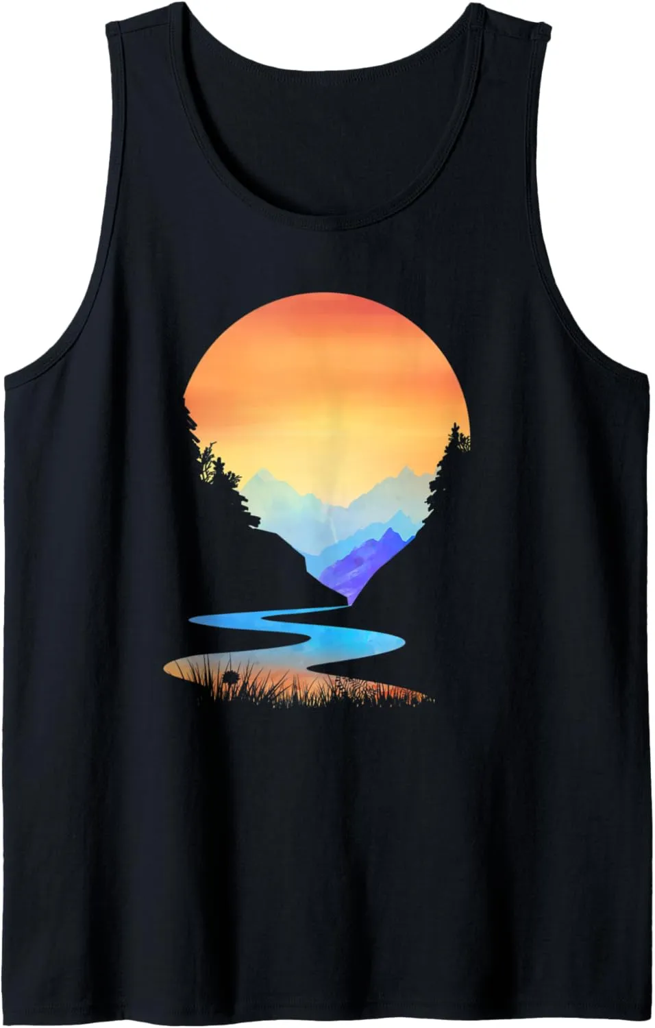 Outdoor Sunset Vintage Style Mountains Sun Nature Tank Top