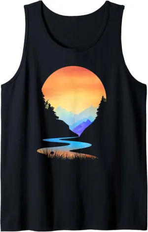 Outdoor Sunset Vintage Style Mountains Sun Nature Tank Top