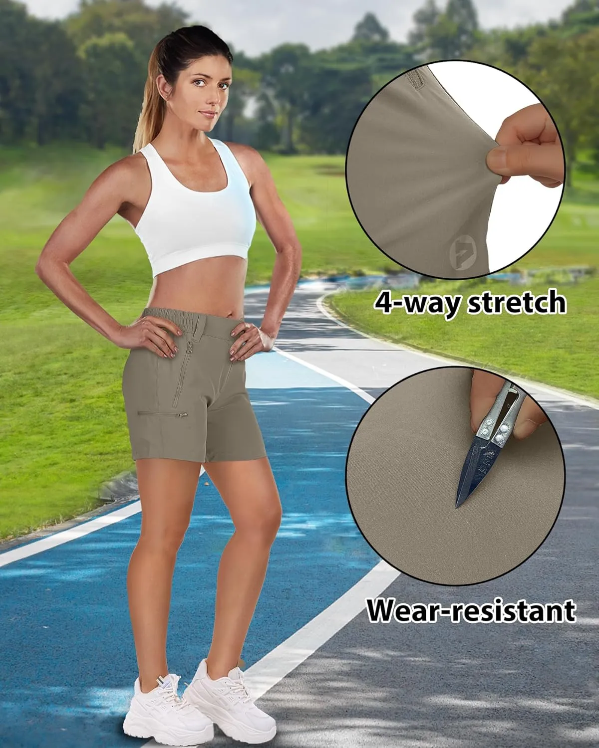 Outdoor Ventures Women's Hiking Shorts Stretch Lightweight Golf Shorts Quick Dry UPF 50  5 inch Cargo Short for Camping