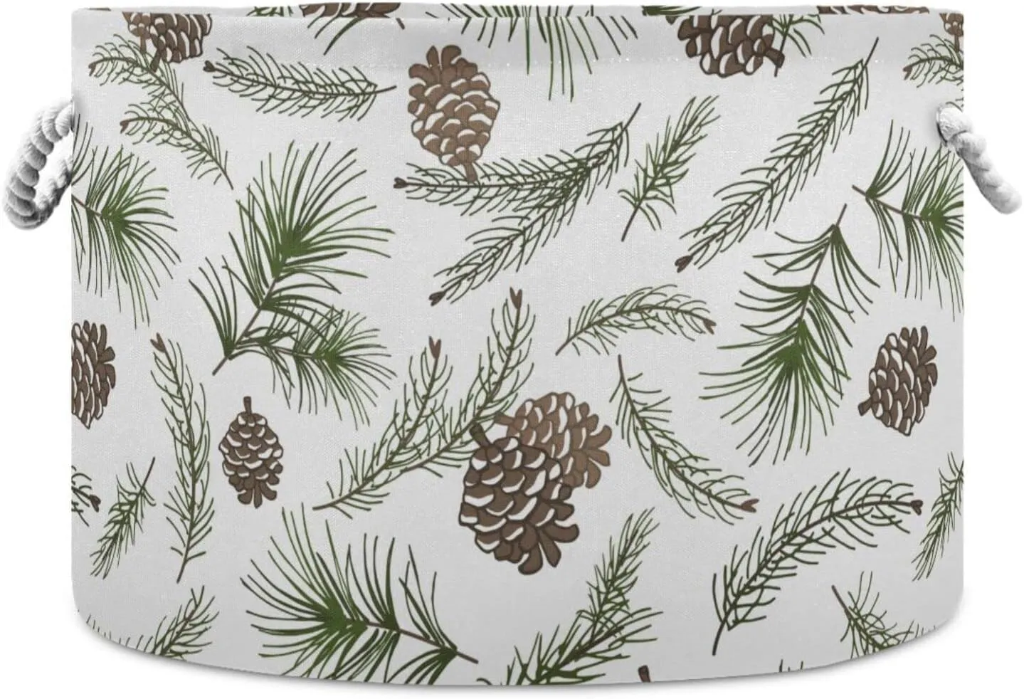 Oyihfvs Christmas Tree Green Branches, Pine Cone Fir, Spruce Round Storage Basket Waterproof Print Collapsible Fabric Cube with Cotton Rope Handles Laundry Bag Organizer Toys Clothes for Room