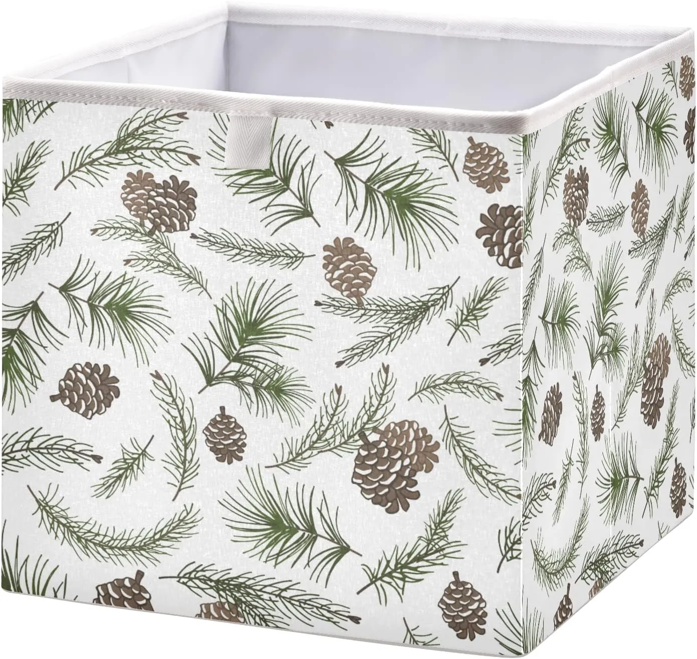 Oyihfvs Christmas Tree Green Branches, Pine Cone Fir, Spruce Square Foldable Cube Storage Basket Collapsible Fabric with Handles Bag Organizer Clothes for Home Bedroom 11 x 11 x 11 in