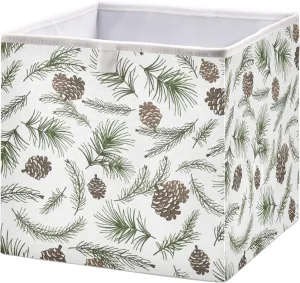 Oyihfvs Christmas Tree Green Branches, Pine Cone Fir, Spruce Square Foldable Cube Storage Basket Collapsible Fabric with Handles Bag Organizer Clothes for Home Bedroom 11 x 11 x 11 in