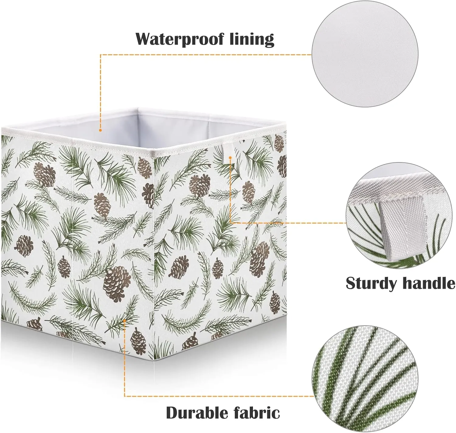 Oyihfvs Christmas Tree Green Branches, Pine Cone Fir, Spruce Square Foldable Cube Storage Basket Collapsible Fabric with Handles Bag Organizer Clothes for Home Bedroom 11 x 11 x 11 in
