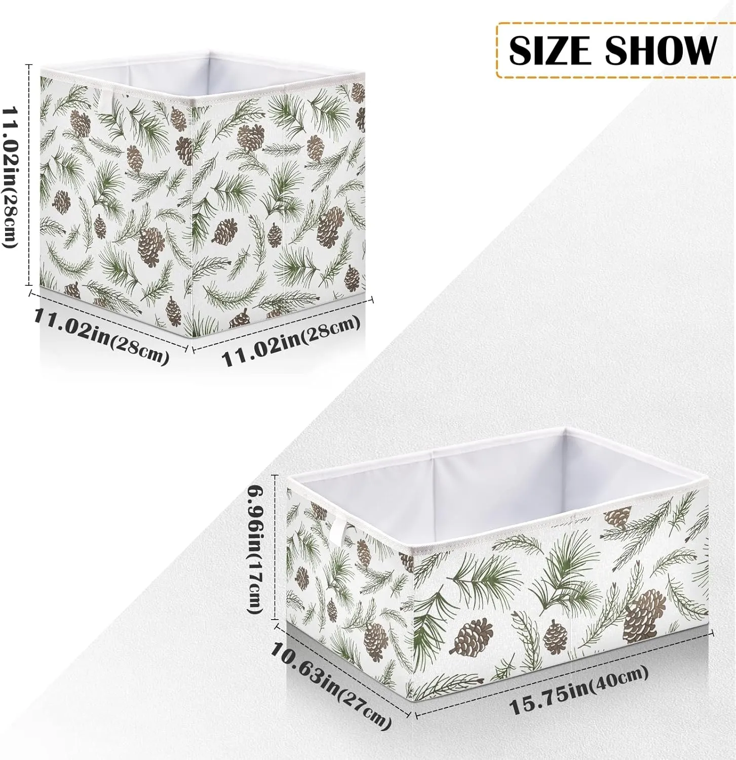 Oyihfvs Christmas Tree Green Branches, Pine Cone Fir, Spruce Square Foldable Cube Storage Basket Collapsible Fabric with Handles Bag Organizer Clothes for Home Bedroom 11 x 11 x 11 in