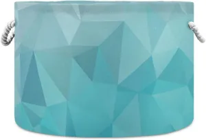 Oyihfvs Crystal Triangular Design in Blue White Ice Colors Round Storage Basket Waterproof Print Collapsible Fabric Cube with Cotton Rope Handles Laundry Bag Organizer Toys Clothes for Room
