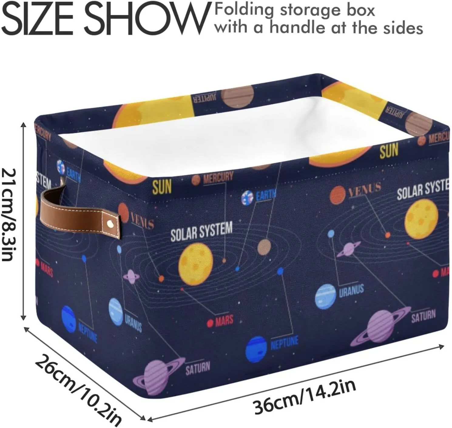 Oyihfvs Galaxy Space Seamless Colorful Planets Stars Comets on Black 1 PC Rectangle Storage Basket Collapsible Fabric with Leather Handles Bag Organizer Clothes for Home Bedroom 15 x 11 x 9.5 in
