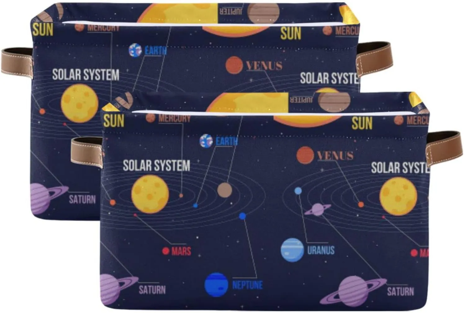 Oyihfvs Galaxy Space Seamless Colorful Planets Stars Comets on Black 1 PC Rectangle Storage Basket Collapsible Fabric with Leather Handles Bag Organizer Clothes for Home Bedroom 15 x 11 x 9.5 in