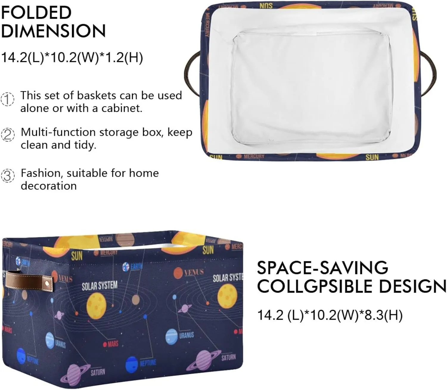 Oyihfvs Galaxy Space Seamless Colorful Planets Stars Comets on Black 1 PC Rectangle Storage Basket Collapsible Fabric with Leather Handles Bag Organizer Clothes for Home Bedroom 15 x 11 x 9.5 in