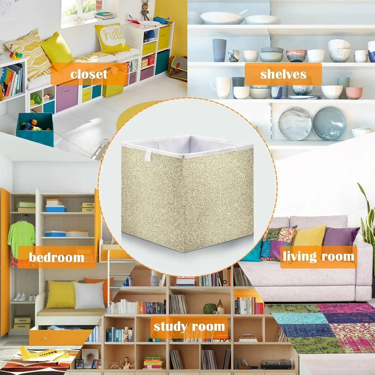 Oyihfvs Gold Golden Glitter and Glare Pattern Square Foldable Cube Storage Basket Collapsible Fabric with Handles Bag Organizer Clothes for Home Bedroom 11 x 11 x 11 in