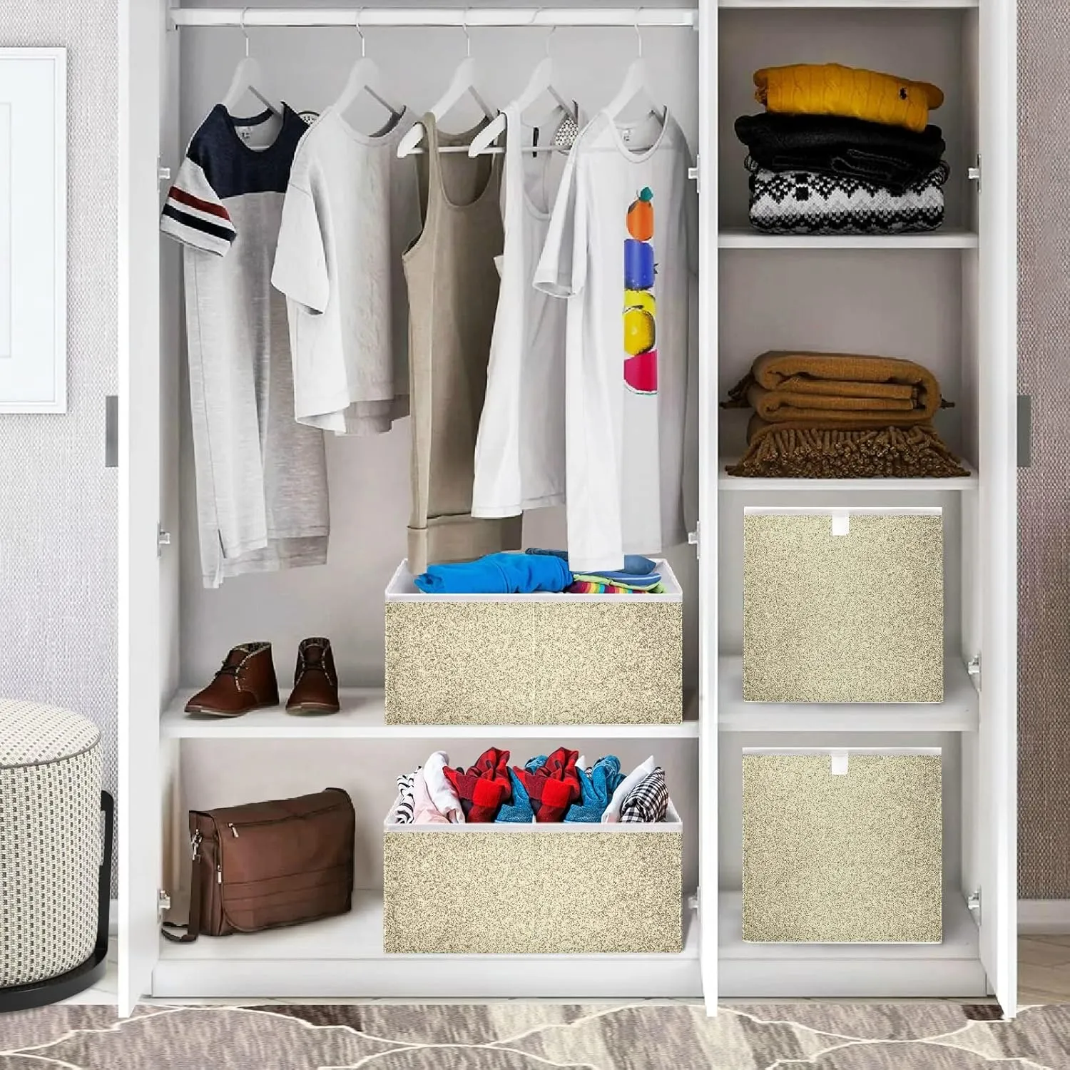 Oyihfvs Gold Golden Glitter and Glare Pattern Square Foldable Cube Storage Basket Collapsible Fabric with Handles Bag Organizer Clothes for Home Bedroom 11 x 11 x 11 in