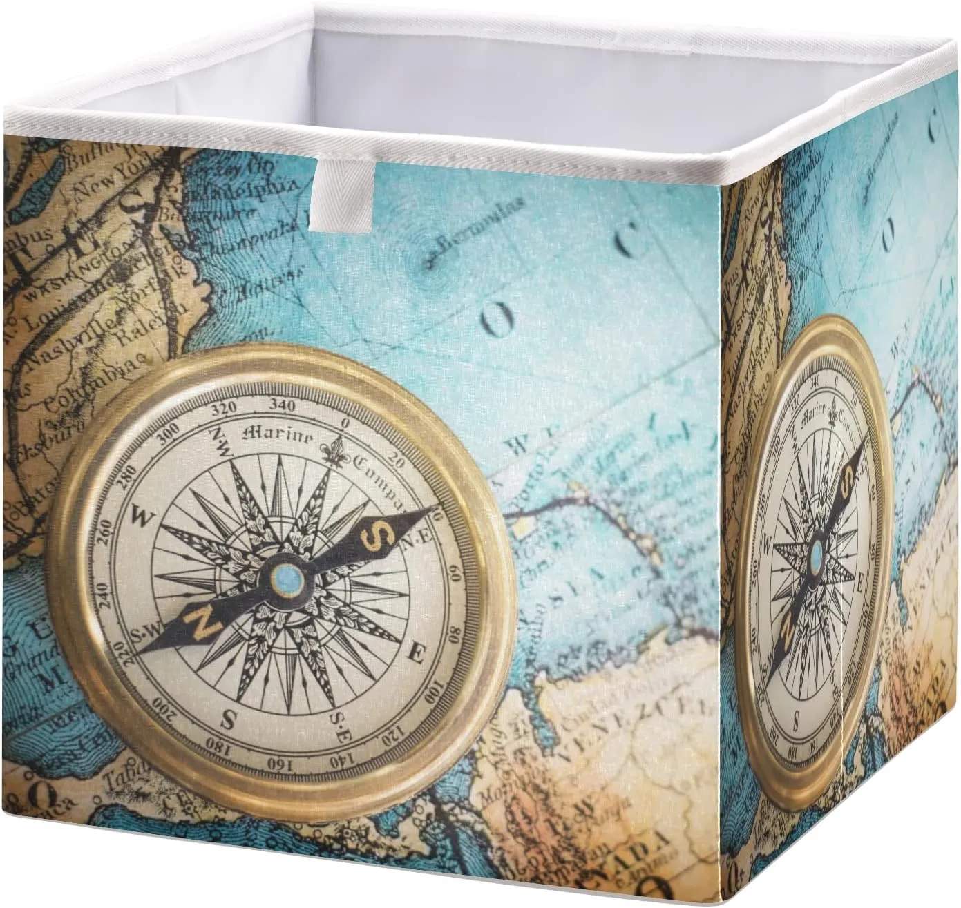 Oyihfvs Old Retro Compass on Old Map Travel Geography Navigation Square Foldable Cube Storage Basket Collapsible Fabric with Handles Bag Organizer Clothes for Home Bedroom 11 x 11 x 11 in