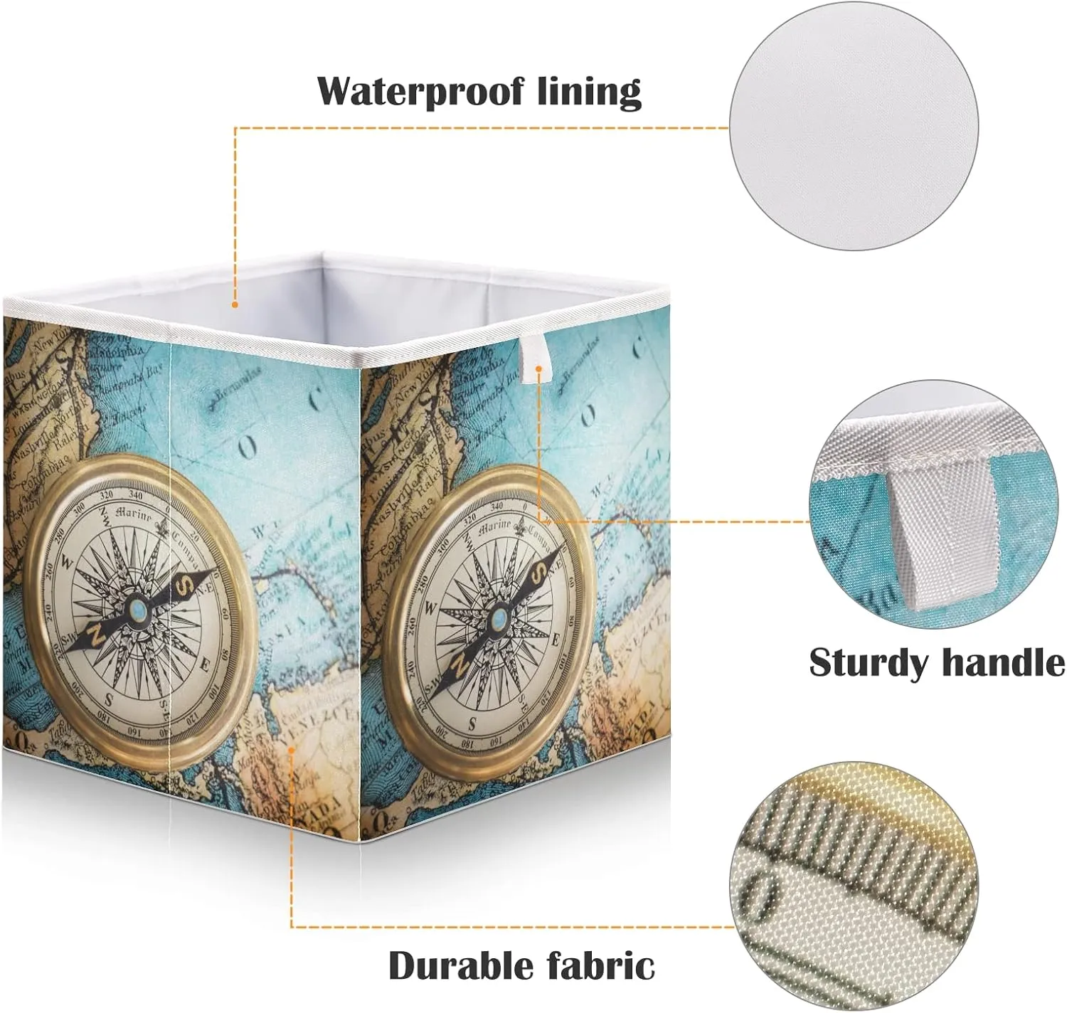 Oyihfvs Old Retro Compass on Old Map Travel Geography Navigation Square Foldable Cube Storage Basket Collapsible Fabric with Handles Bag Organizer Clothes for Home Bedroom 11 x 11 x 11 in