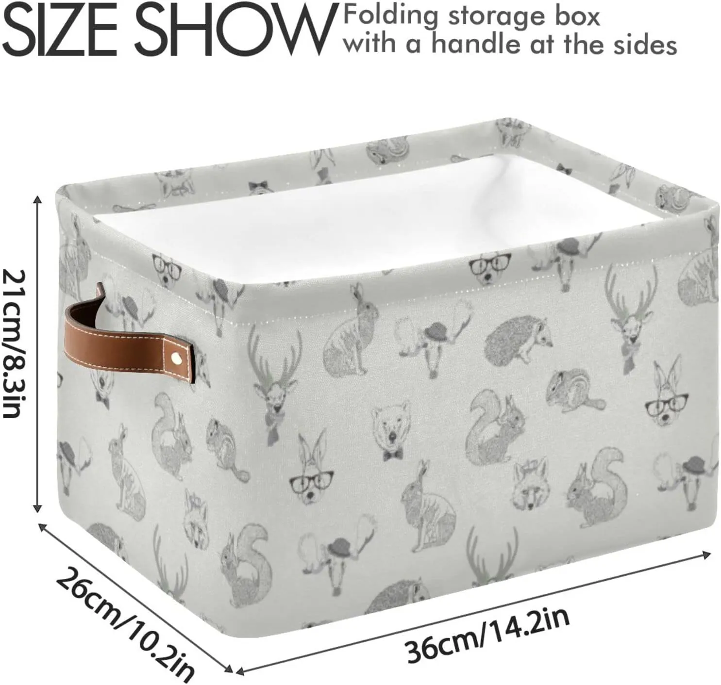 Oyihfvs Rabbit, Hare, Squirrel, Deer, Elk, Squirrel, Hedgehog, Fox, Bear 1 PC Rectangle Storage Basket Collapsible Fabric with Leather Handles Bag Organizer Clothes for Home Bedroom 15 x 11 x 9.5 in