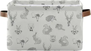 Oyihfvs Rabbit, Hare, Squirrel, Deer, Elk, Squirrel, Hedgehog, Fox, Bear 1 PC Rectangle Storage Basket Collapsible Fabric with Leather Handles Bag Organizer Clothes for Home Bedroom 15 x 11 x 9.5 in