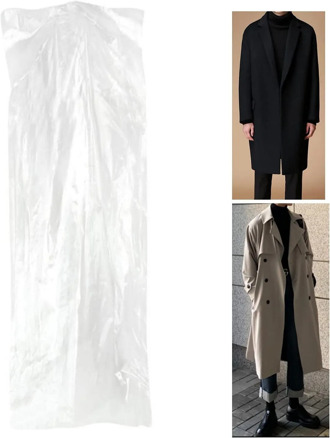 Pack of 100 Garment Bag, Transparent Suit Bag,Clothing Dust Cover, Gown and Dress Dustproof Waterproof Storage Bag 60 × 130 cm