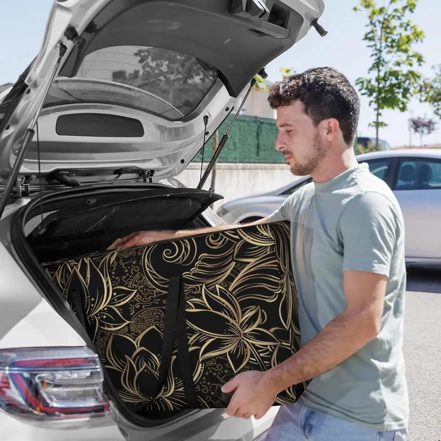 Packing Bags for Moving, Extra Large Moving Bags Heavy Duty, 205L Storage Bag with Zipper, Storage Totes Movings Supplies, Duffle Bag Waterproof Storage Containers for Organizing (Golden Lotus)