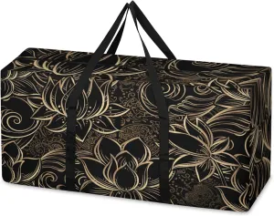 Packing Bags for Moving, Extra Large Moving Bags Heavy Duty, 205L Storage Bag with Zipper, Storage Totes Movings Supplies, Duffle Bag Waterproof Storage Containers for Organizing (Golden Lotus)