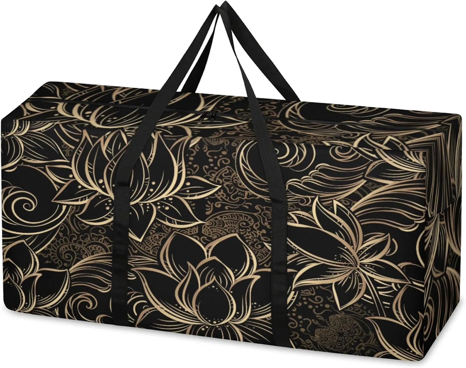 Packing Bags for Moving, Extra Large Moving Bags Heavy Duty, 205L Storage Bag with Zipper, Storage Totes Movings Supplies, Duffle Bag Waterproof Storage Containers for Organizing (Golden Lotus)