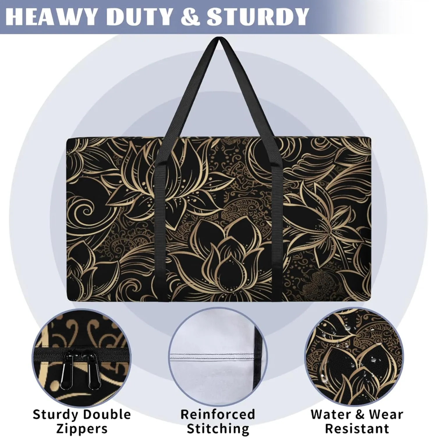 Packing Bags for Moving, Extra Large Moving Bags Heavy Duty, 205L Storage Bag with Zipper, Storage Totes Movings Supplies, Duffle Bag Waterproof Storage Containers for Organizing (Golden Lotus)