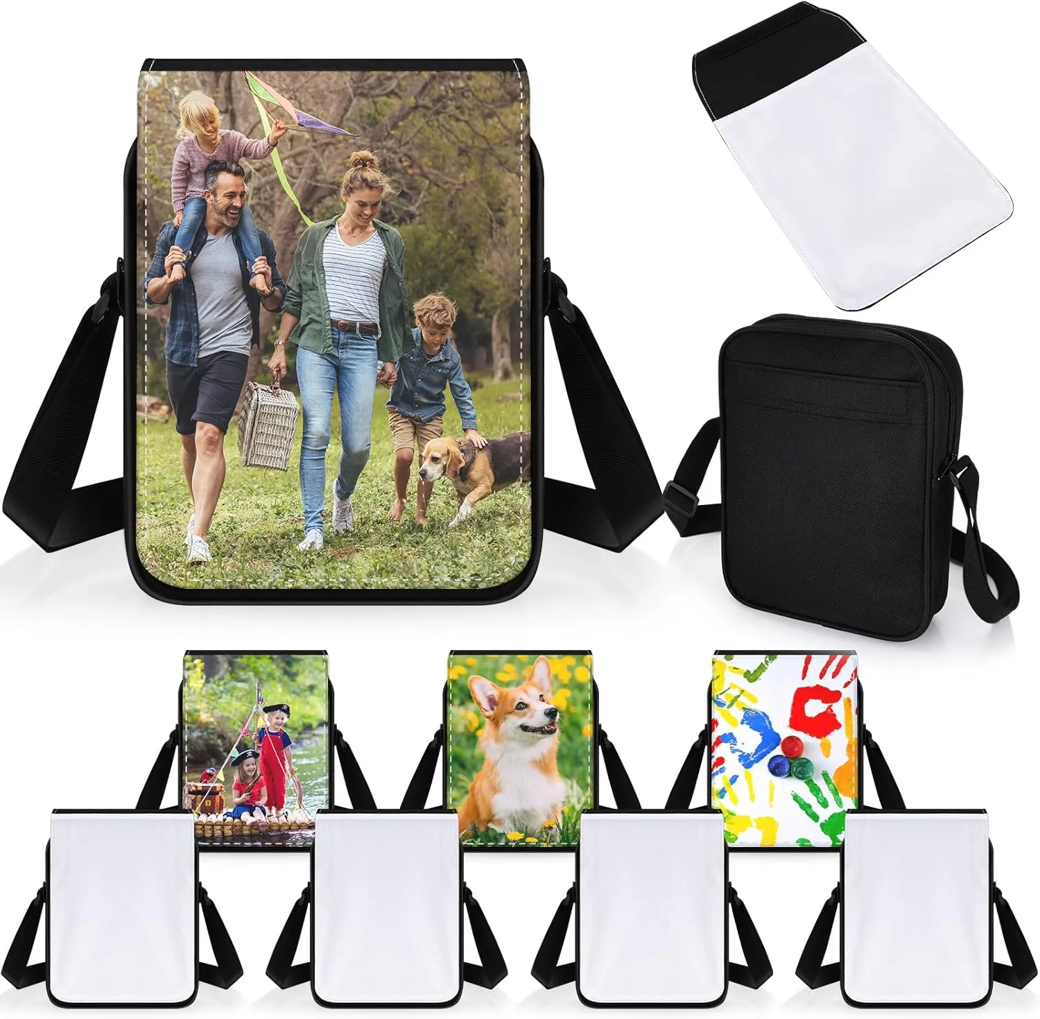 Paterr 4 Pcs Sublimation Bags Blanks, Unisex-Adults Crossbody Bag, Black and White, 9.45 x 7.09 x 1.97 inches/ 24 x 18 x 5 cm, Birthday Gifts