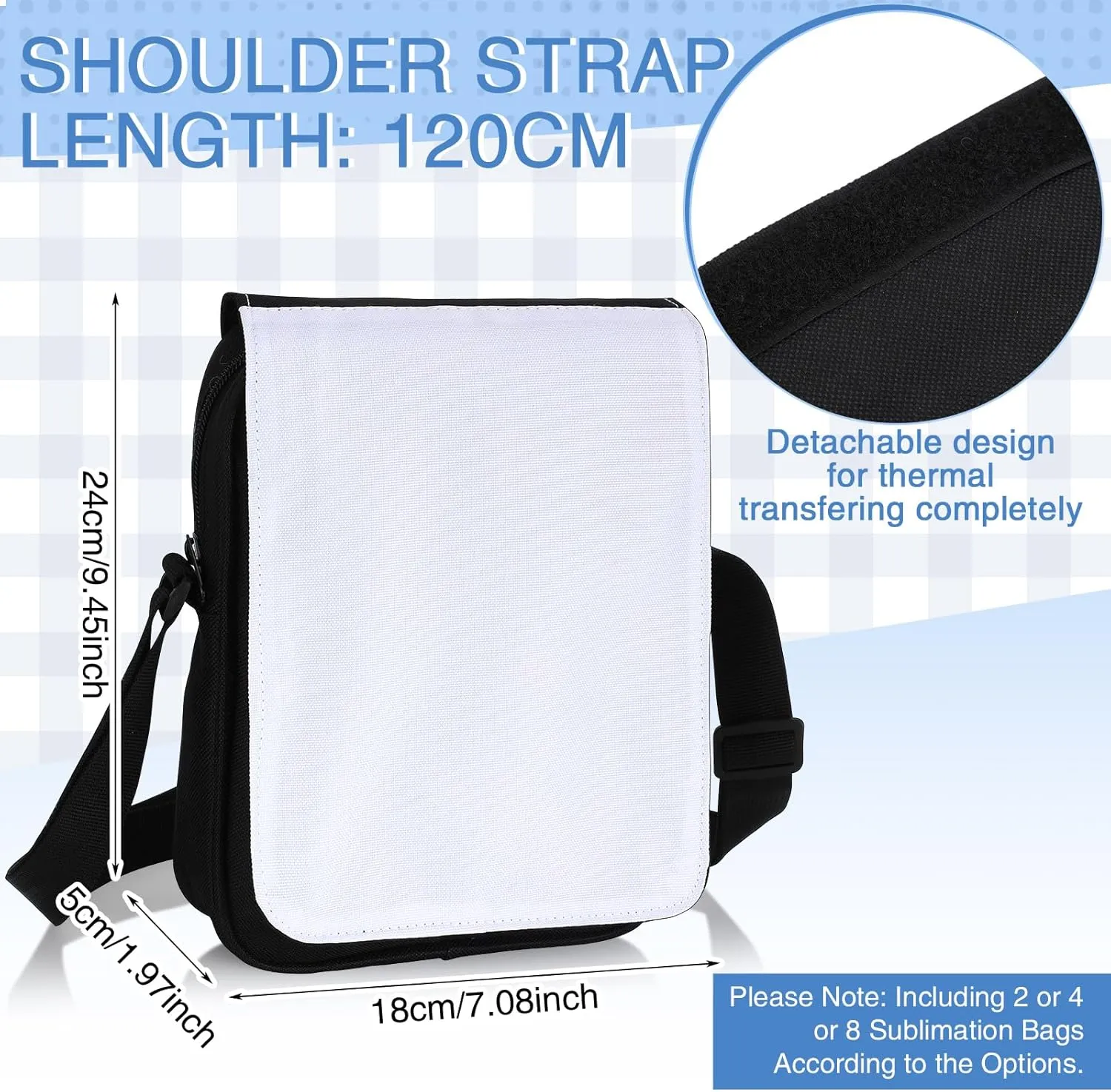 Paterr 4 Pcs Sublimation Bags Blanks, Unisex-Adults Crossbody Bag, Black and White, 9.45 x 7.09 x 1.97 inches/ 24 x 18 x 5 cm, Birthday Gifts