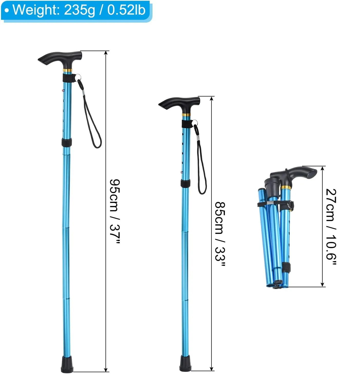 PATIKIL Trekking Poles, Collapsible Hiking Pole Telescopic Folding Cane Quick Lock Aluminum Alloy for Outdoor Hiking Walking Camping
