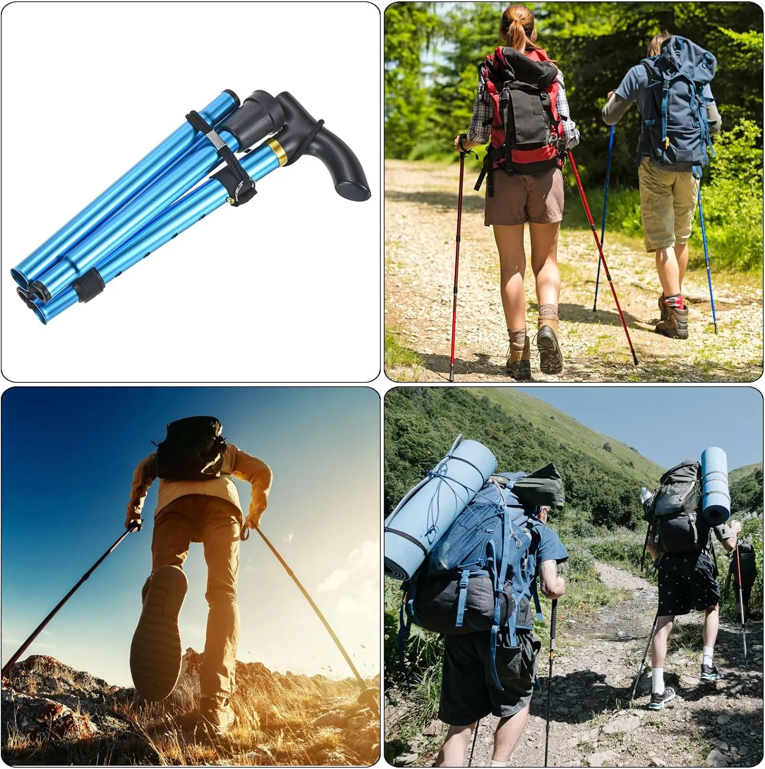 PATIKIL Trekking Poles, Collapsible Hiking Pole Telescopic Folding Cane Quick Lock Aluminum Alloy for Outdoor Hiking Walking Camping