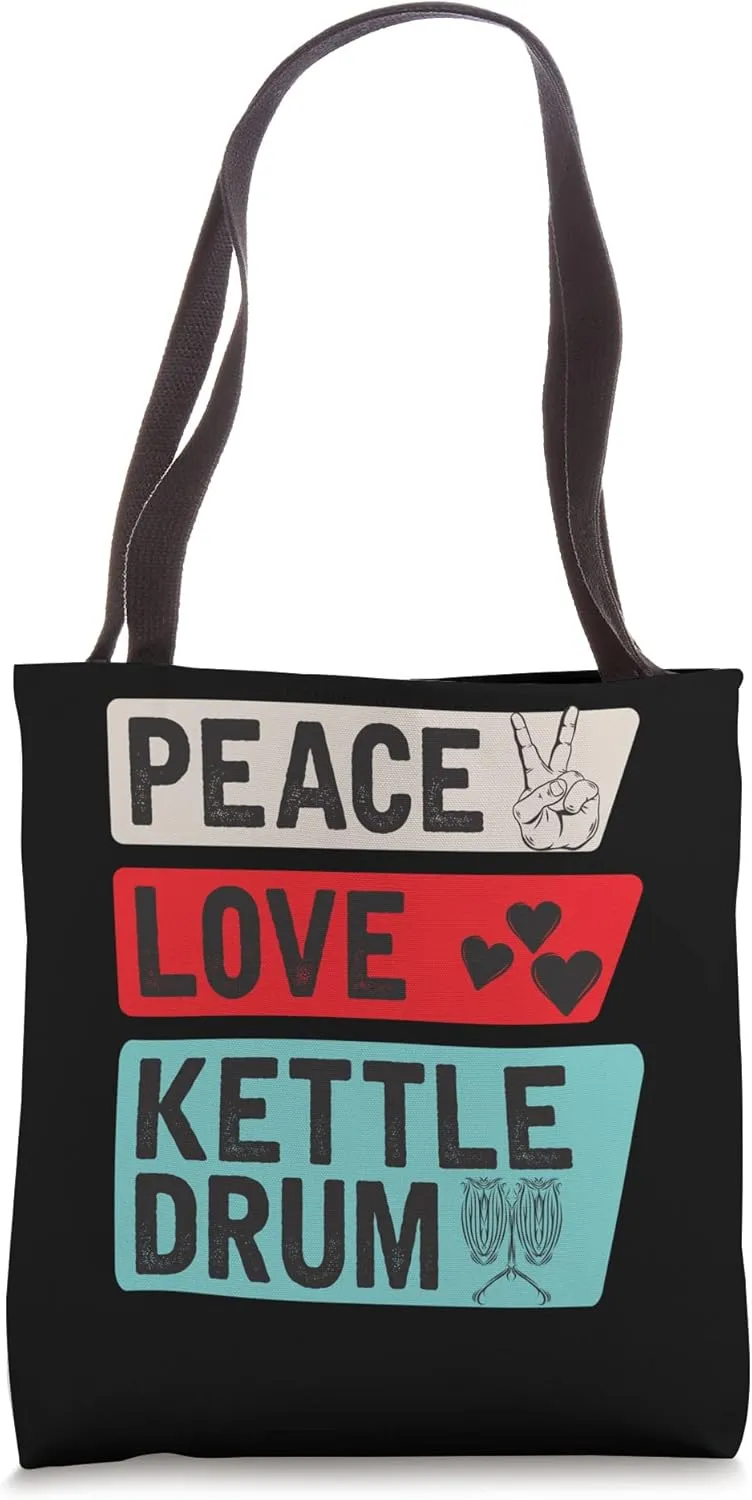 Peace Love Kettle Drum Music Instrument Kettle Drummer Tote Bag