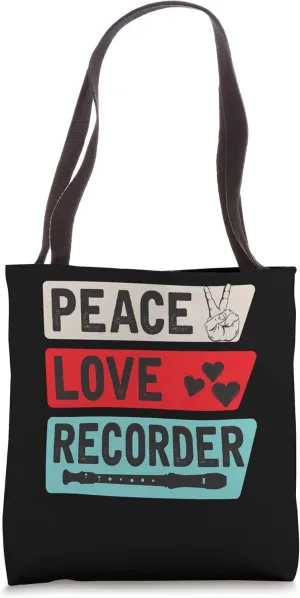 Peace Love Recorder Musical Instrument Recorder Flute Tote Bag