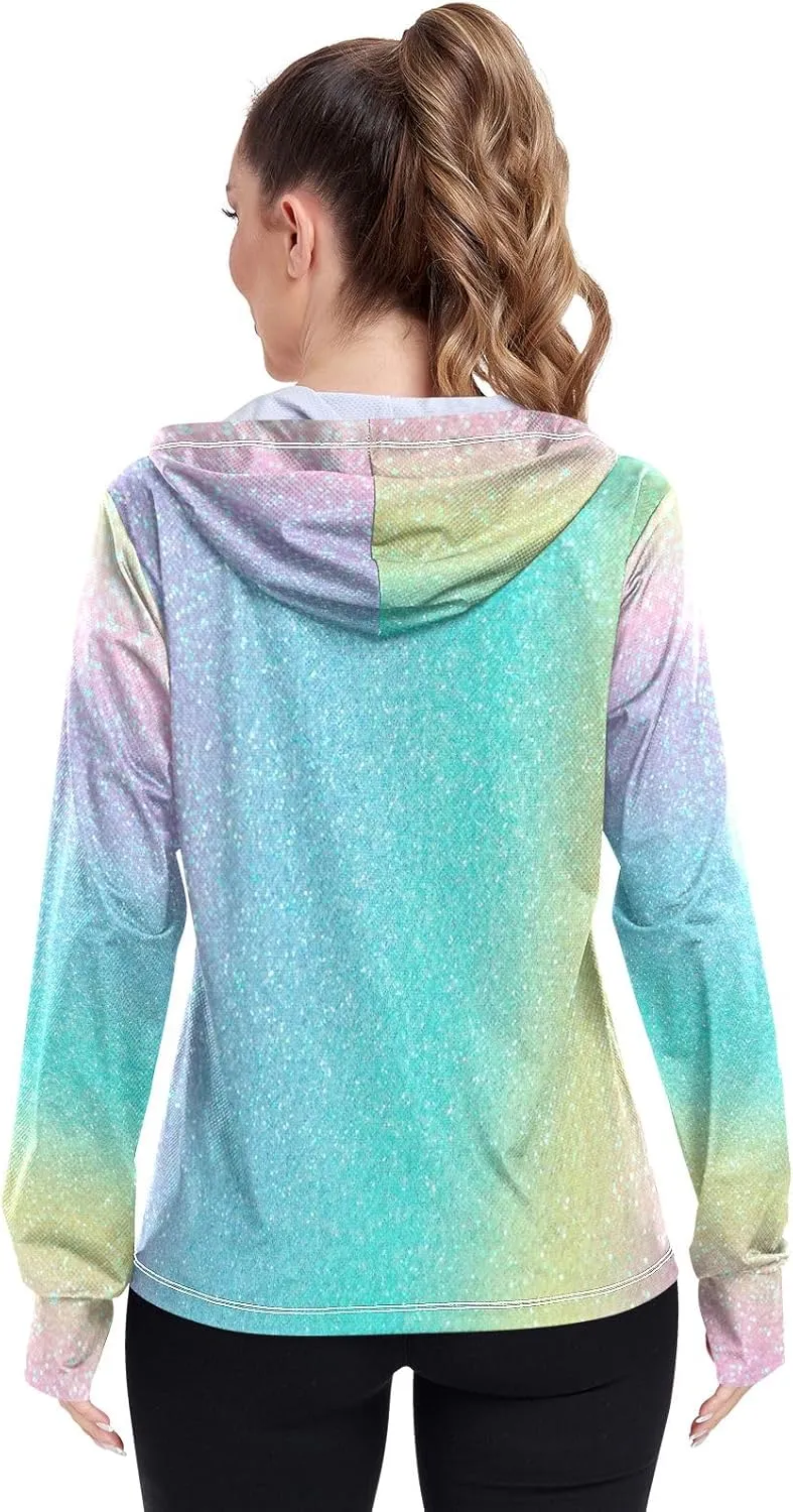 Peach Gradient Upf Hoodie Upf 50 , Lightweight Long Sleeve Shirt Women, Zip Workout Jacket, Outdoor Clothing Women