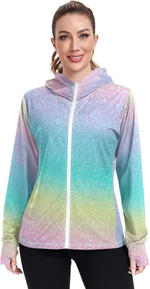 Peach Gradient Upf Hoodie Upf 50 , Lightweight Long Sleeve Shirt Women, Zip Workout Jacket, Outdoor Clothing Women