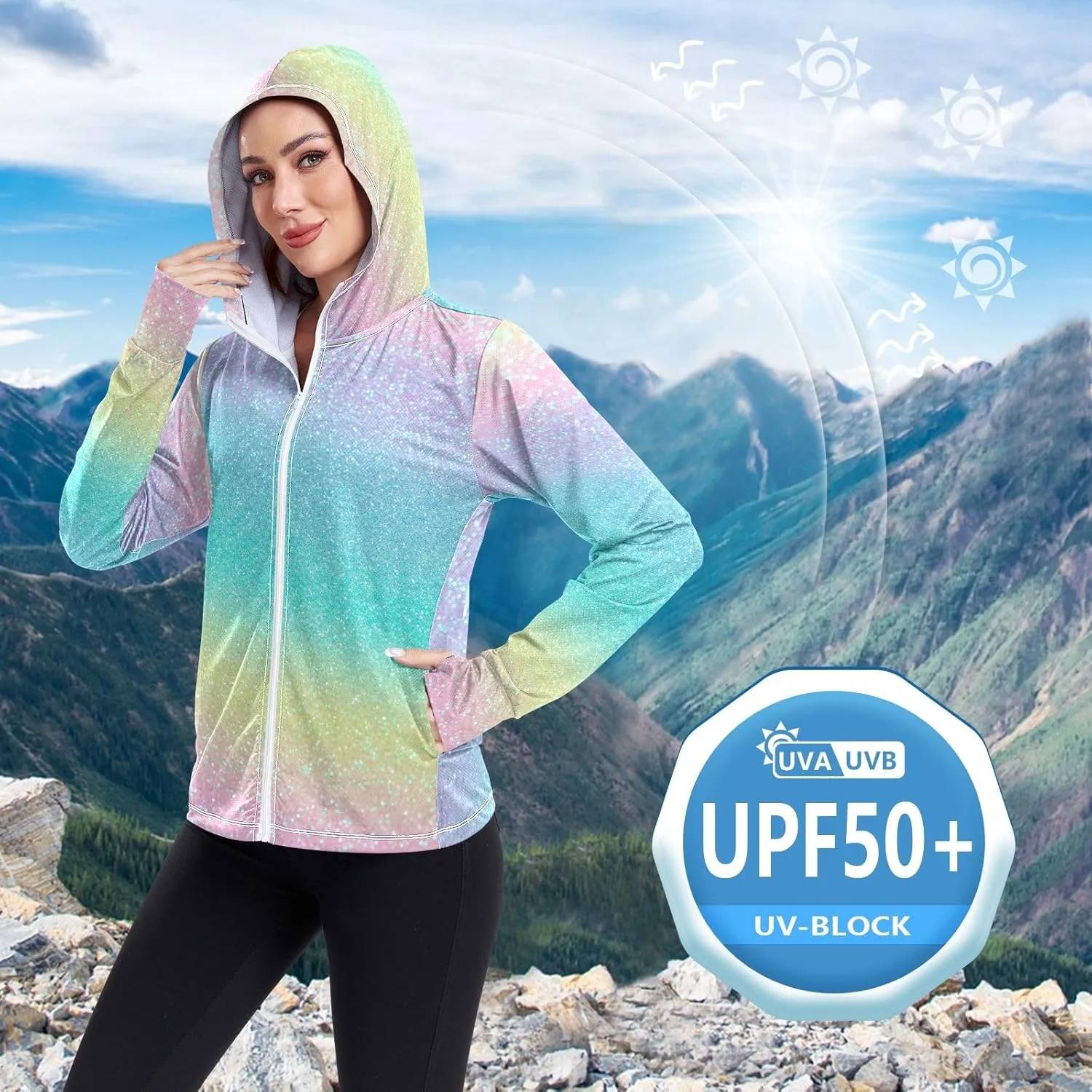 Peach Gradient Upf Hoodie Upf 50 , Lightweight Long Sleeve Shirt Women, Zip Workout Jacket, Outdoor Clothing Women