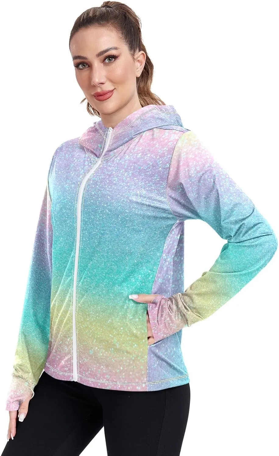 Peach Gradient Upf Hoodie Upf 50 , Lightweight Long Sleeve Shirt Women, Zip Workout Jacket, Outdoor Clothing Women