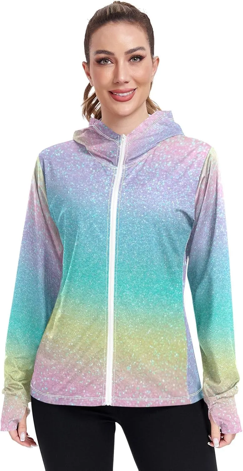 Peach Gradient Upf Hoodie Upf 50 , Lightweight Long Sleeve Shirt Women, Zip Workout Jacket, Outdoor Clothing Women