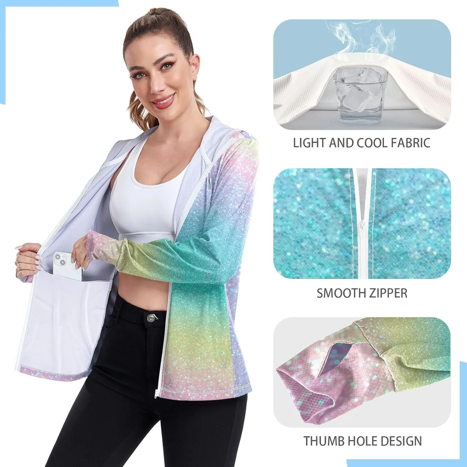 Peach Gradient Upf Hoodie Upf 50 , Lightweight Long Sleeve Shirt Women, Zip Workout Jacket, Outdoor Clothing Women