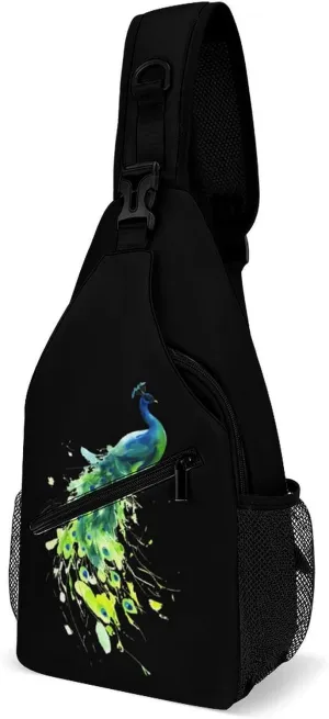 Peacock Watercolor Casual Sling Bag Backpack Travel Shoulder Chest Crossbody Bags Adjustable Daypack Unisex