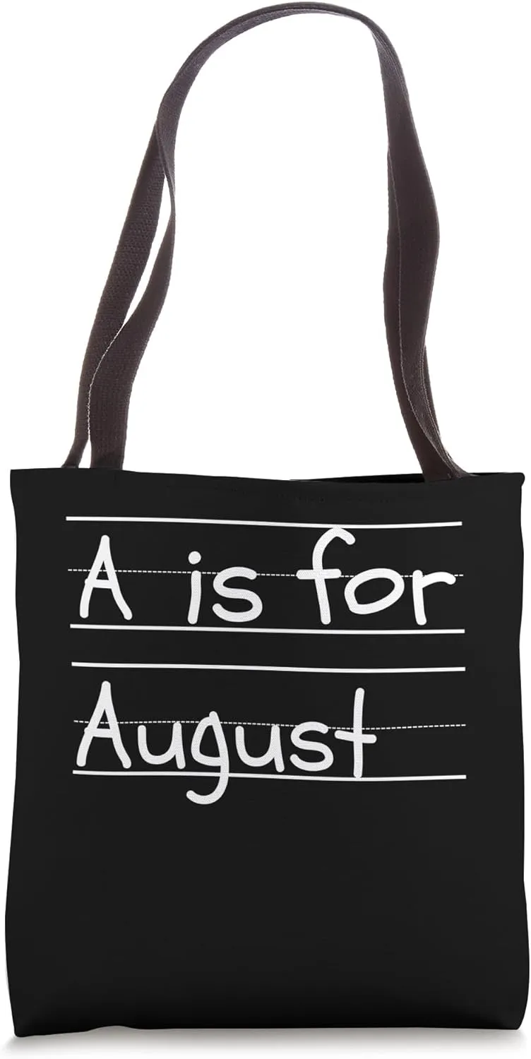 Personalized A is for August Name Student Kindergarten Tote Bag